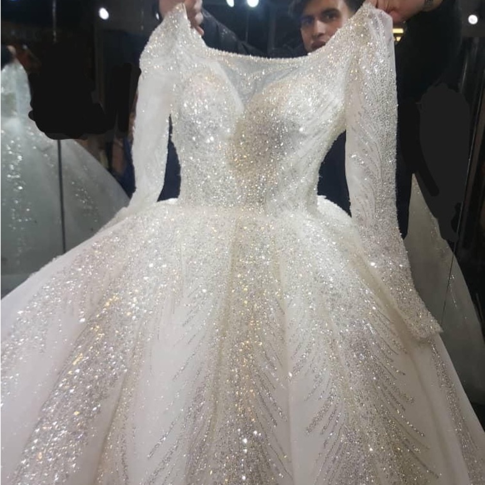 Dazzling White Long-Sleeve Wedding Gown